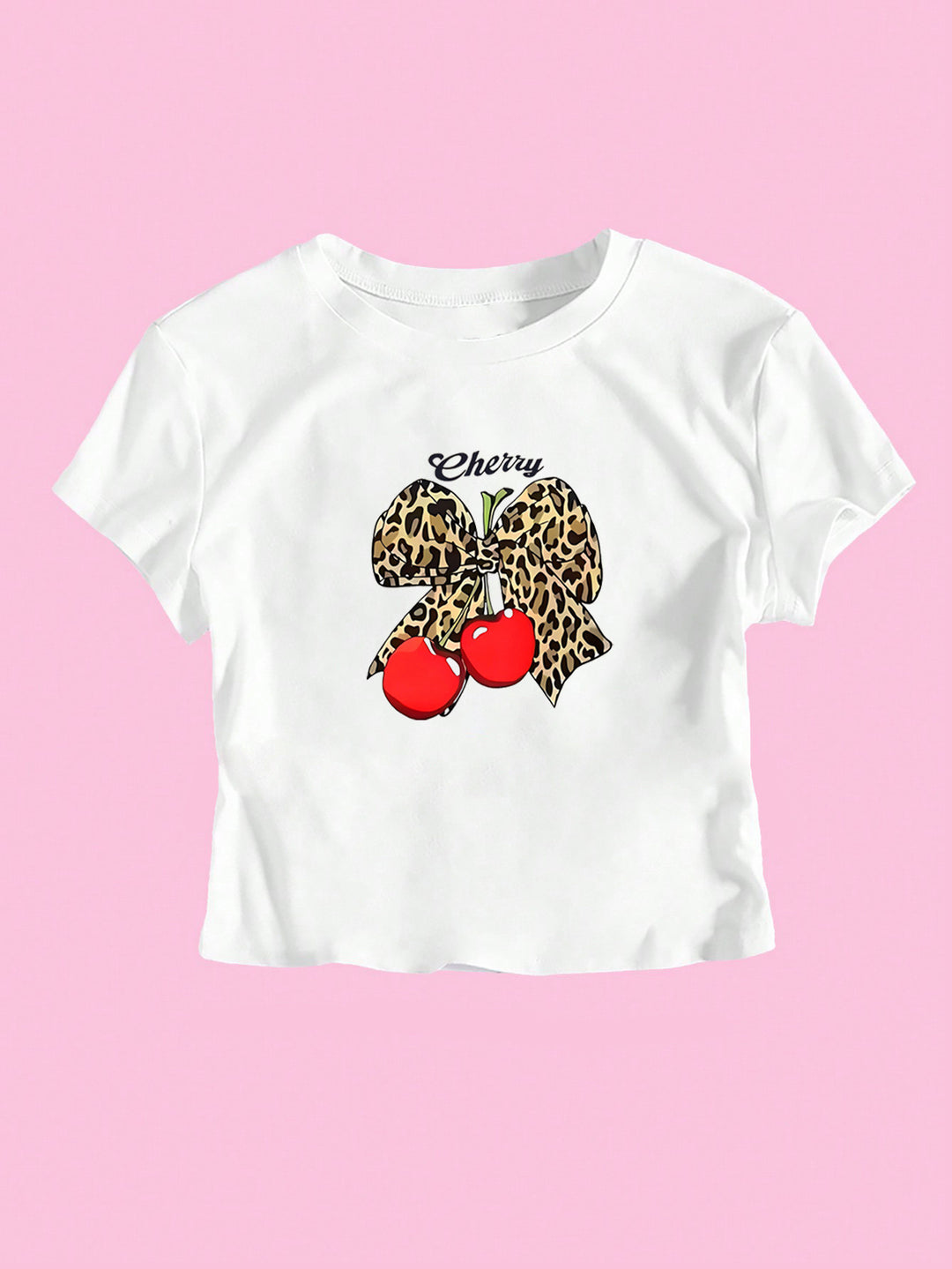 Dame Crop-T-Shirt med legesygt leopardbåndmotiv og frugtagtig print Skovae
