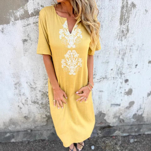 Dame Bohemian Stil Midi Kjole med broderede detaljer Stilla