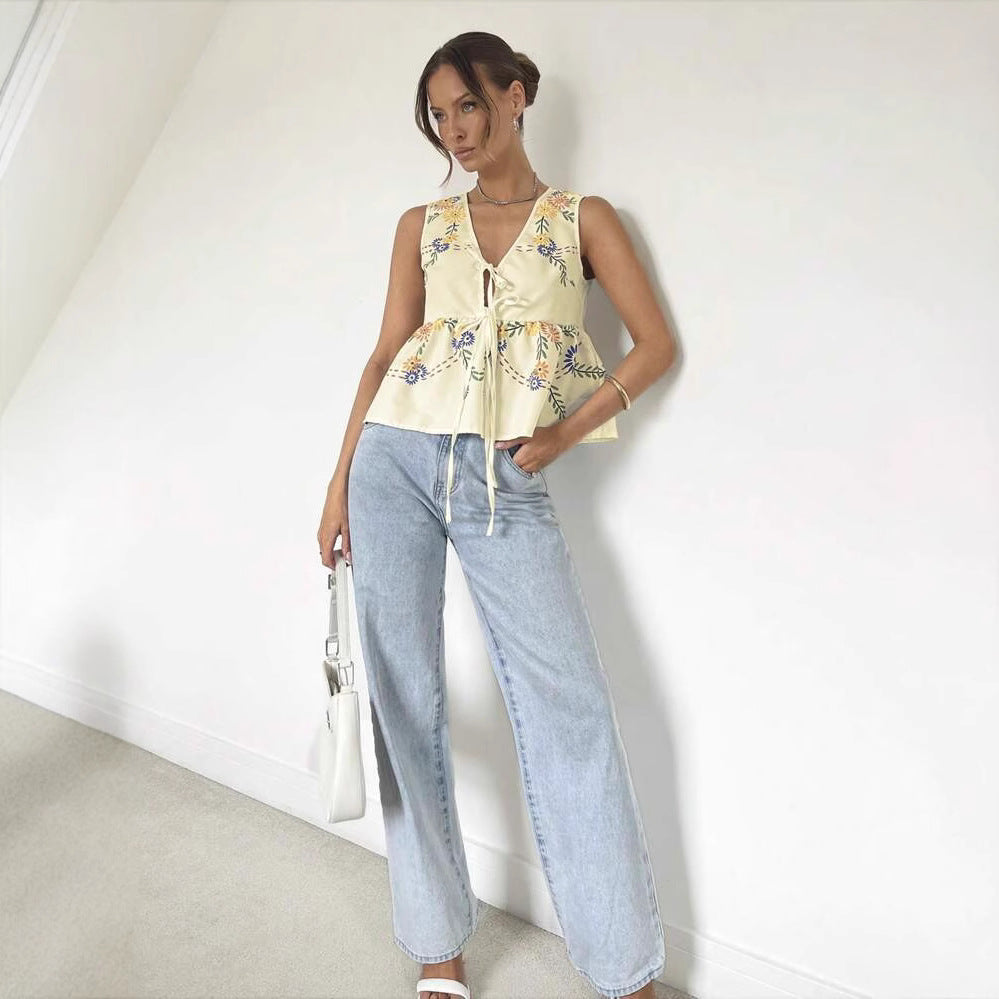 Dame bluse top med blomster mønster Stilla
