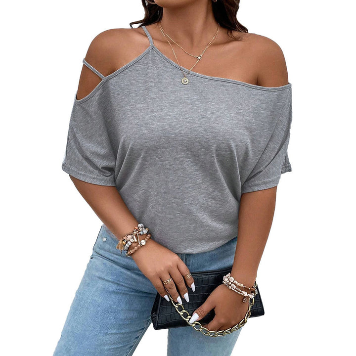 Dame afslappet off-shoulder T-shirt med modiske stropdetaljer Skovae