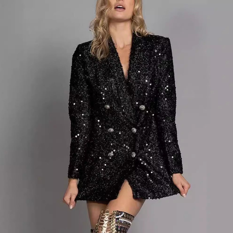 Dame Glamourøs Paillet Blazer Stilla
