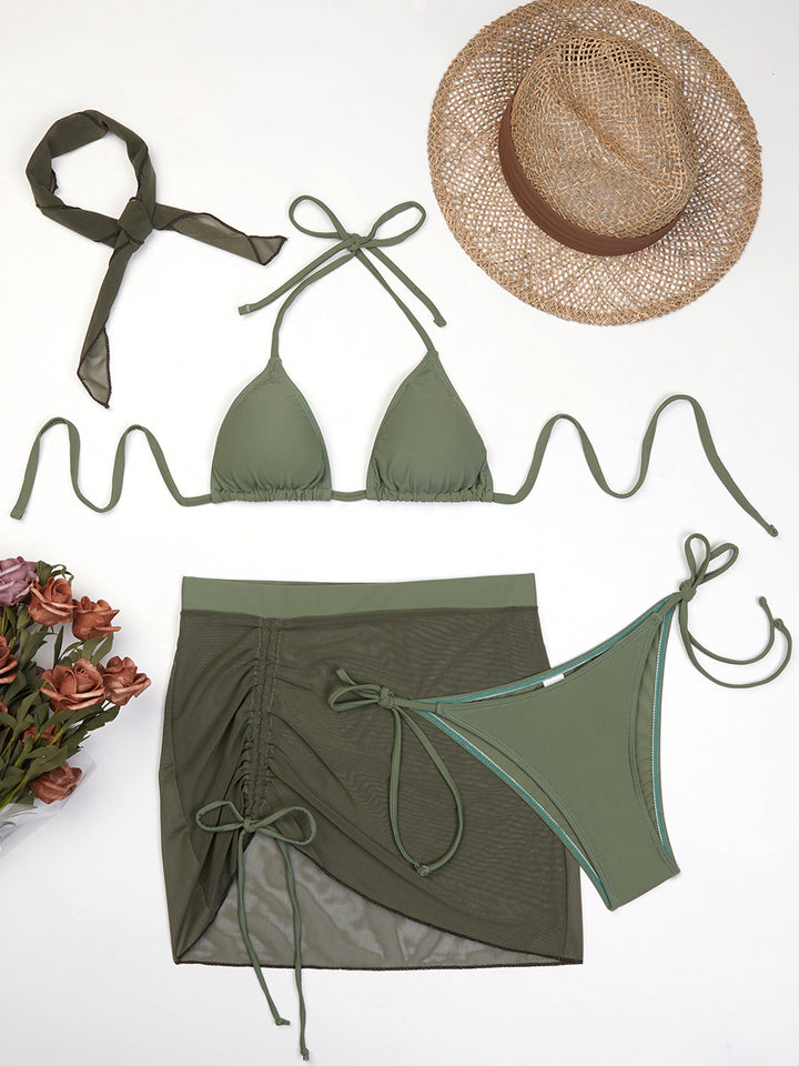 Dame Triangle Bikini Sæt med Mesh Overgang Stilla