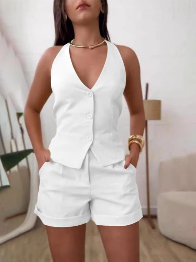 Dame trendy volant-overdel med shorts sæt Stilla