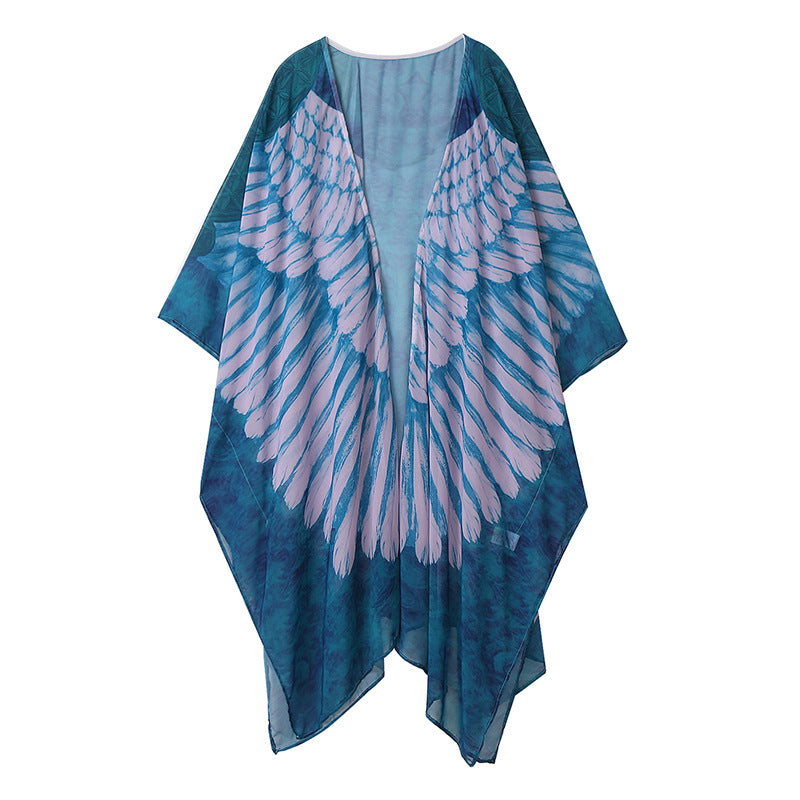 Dame Strandkimono med kunstnerisk vinge-design Stilla