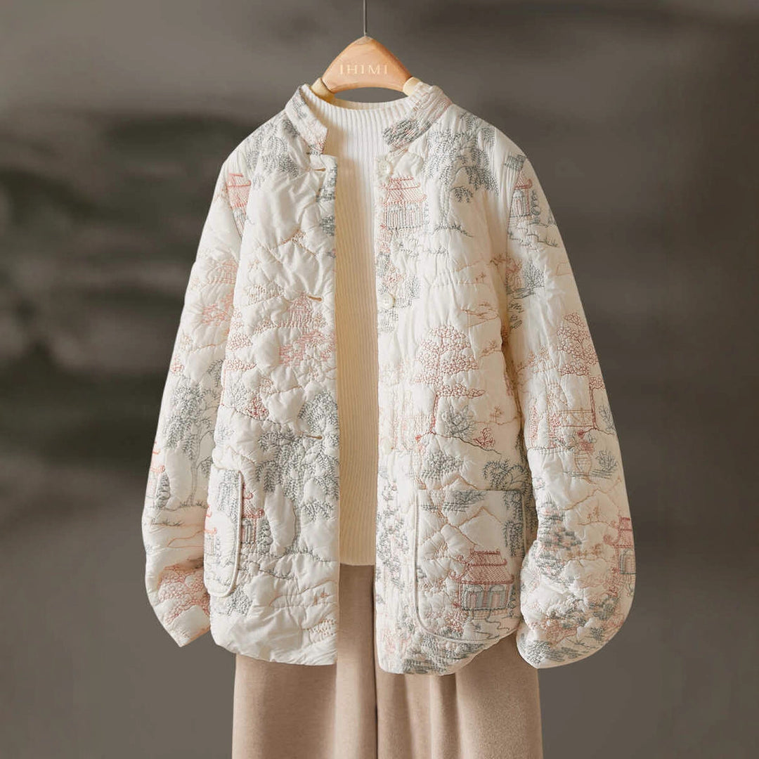 Kvindernes lette kviltede jakke med elegante broderier Stilla