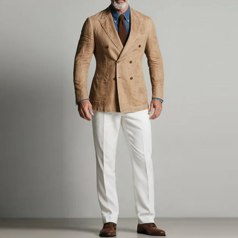 Herrer elegant linned blazer med dobbelt knaplukning og praktiske lommer Stilla