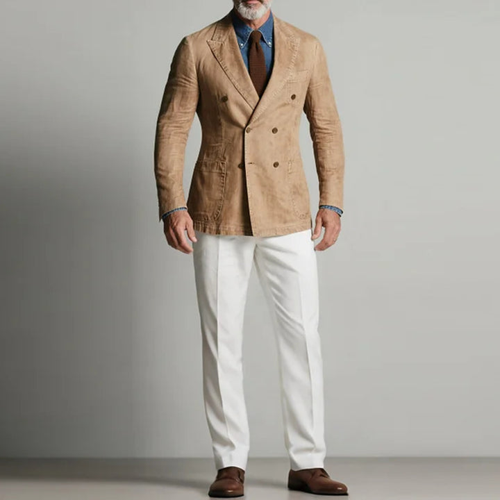 Herrer elegant linned blazer med dobbelt knaplukning og praktiske lommer Stilla