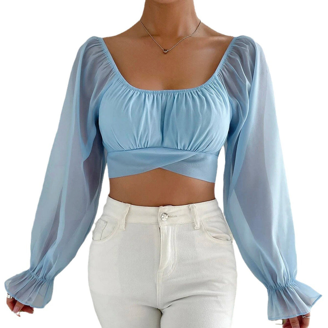 Damer cropped bluse med puffærmer og raffineret snit Skovae