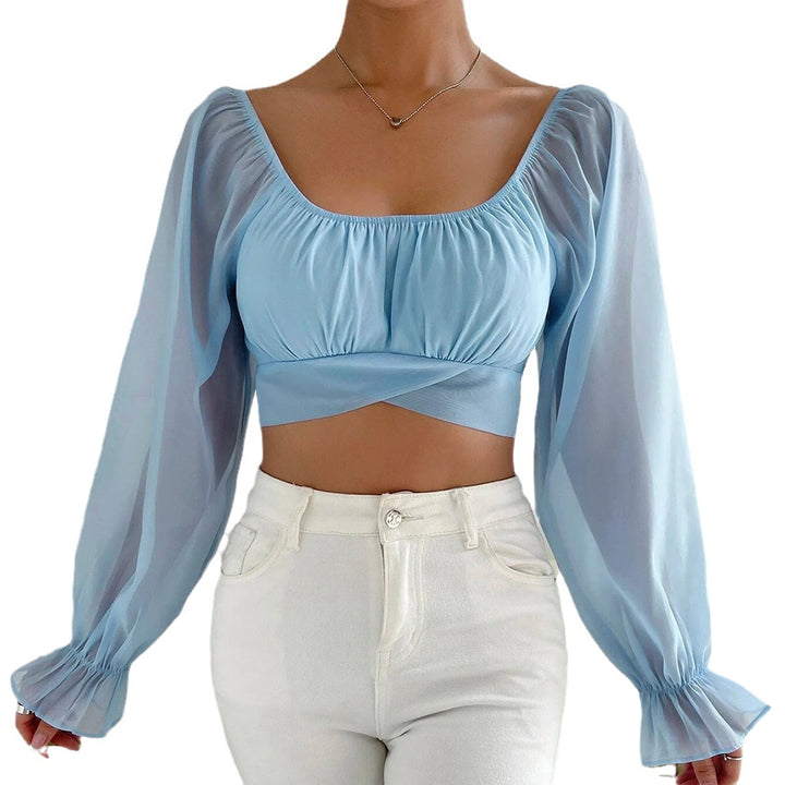 Damer cropped bluse med puffærmer og raffineret snit Skovae