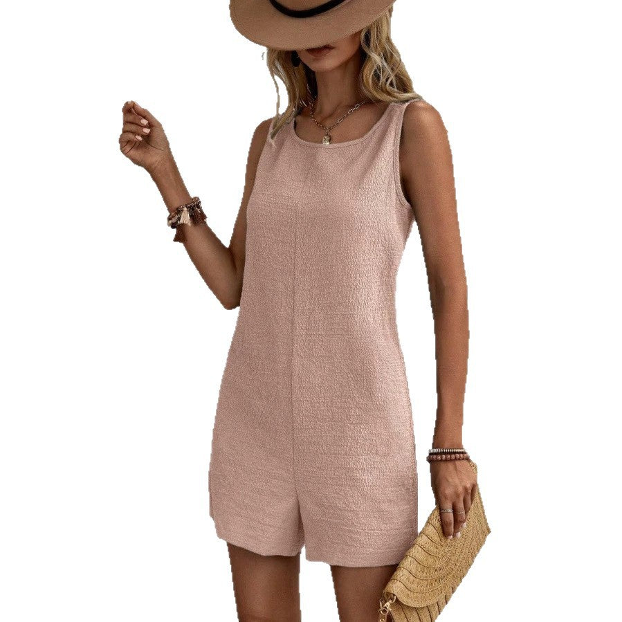 Dame shorts-jumpsuit med elegant V-udskæring og struktureret stof Skovae