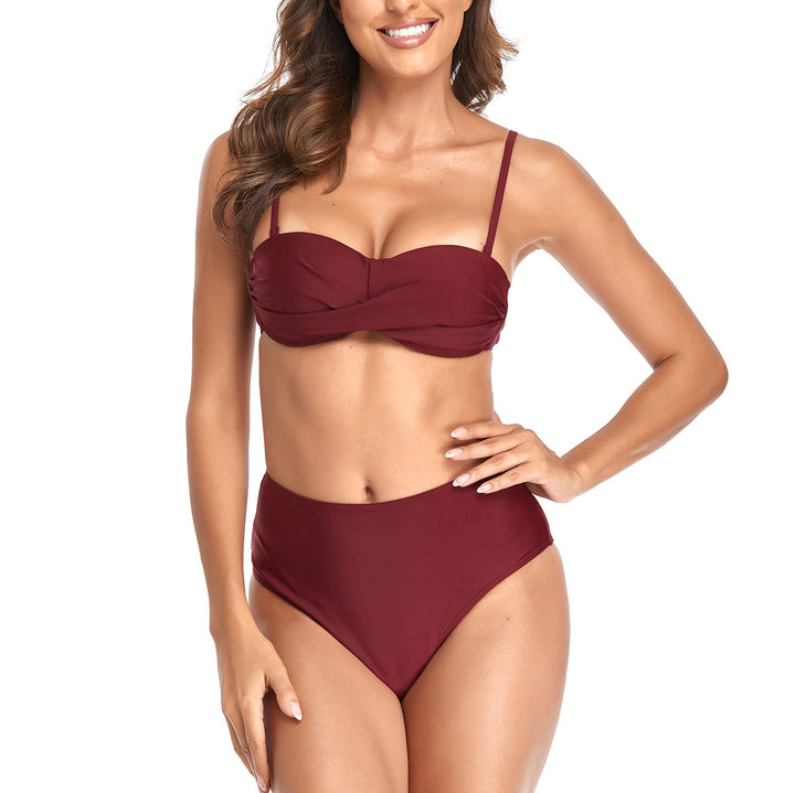 Dame Bikini-sæt med legende knudedesign og høj benudskæring Skovae