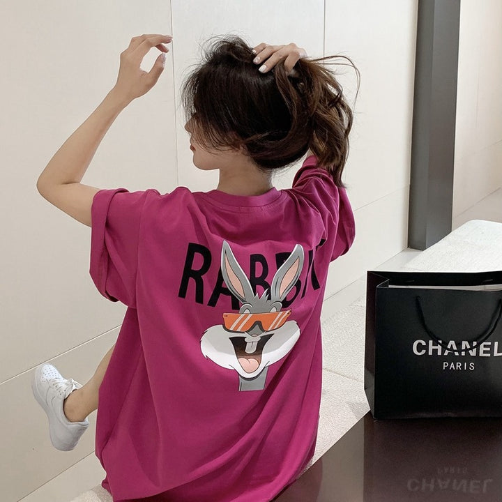 Dame T-shirt med kreativt cartoon-motiv og afslappet pasform Stilla
