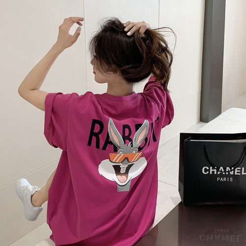 Dame T-shirt med kreativt cartoon-motiv og afslappet pasform Stilla