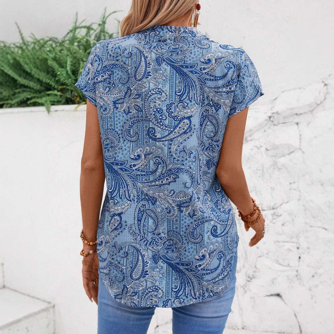 Dame bluse skjorte med paisley mønster og korte ærmer Stilla