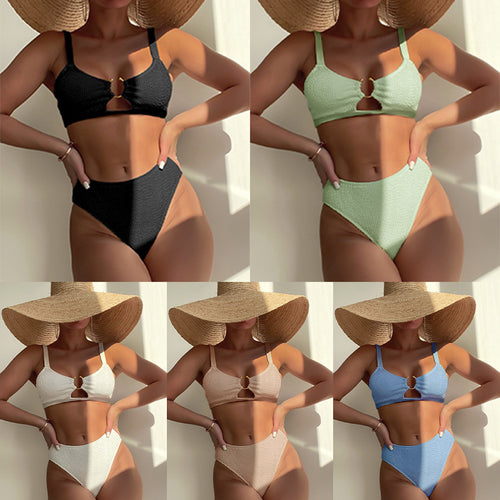 Dame Bikini-sæt med høj taljeskæring og dekorerede stropper Skovae
