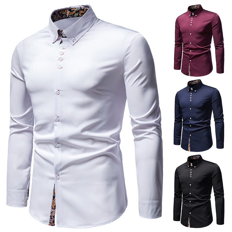 Herrer Elegant Slim-Fit Skjorte med Farverig Indvendig Kontrast Stilla