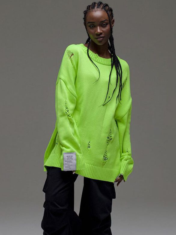 Kvinders chunky strik oversized sweater med slidte detaljer Stilla
