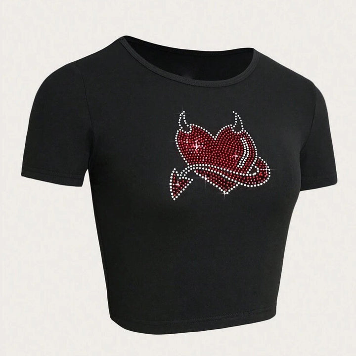 Dame Cropped T-Shirt med kreativt skeletdesign Skovae