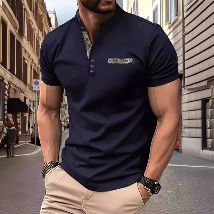 Herrer Poloshirt med moderigtigt ståkrave og elegante knapper Stilla