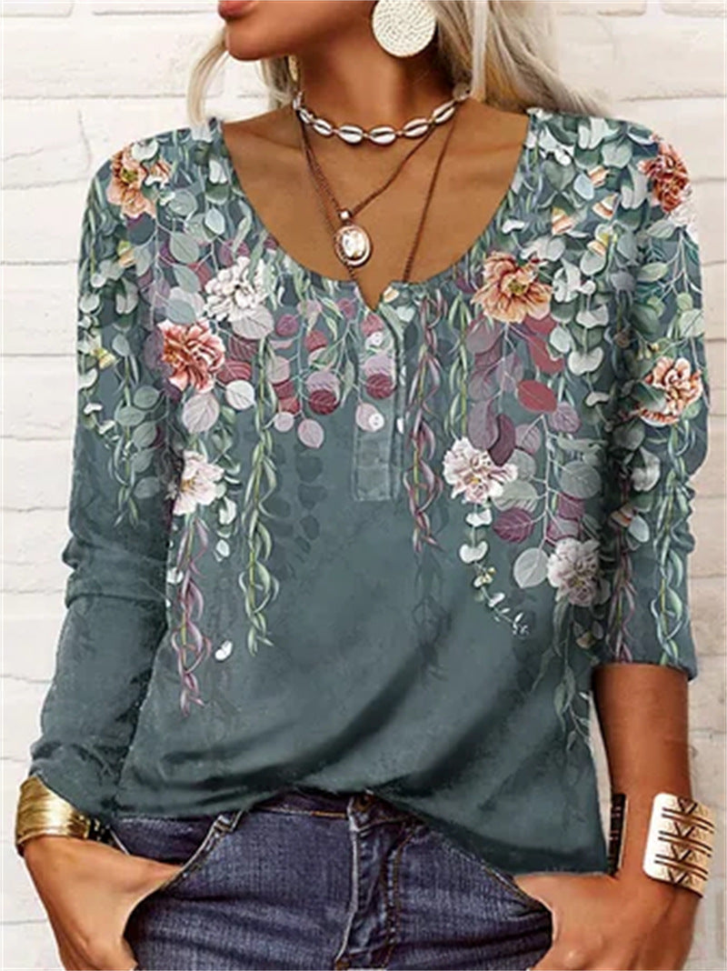 Stilla | Scoop Neck Lange Ærmer Trykt Bluse Top