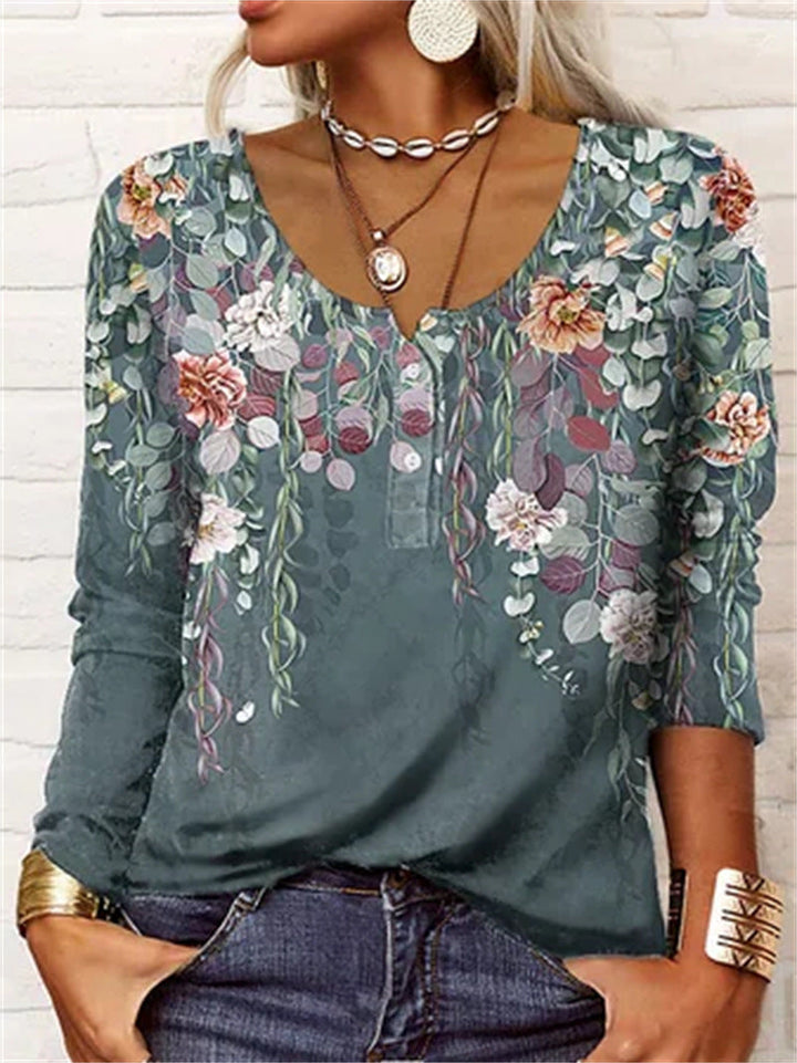 Stilla | Scoop Neck Lange Ærmer Trykt Bluse Top