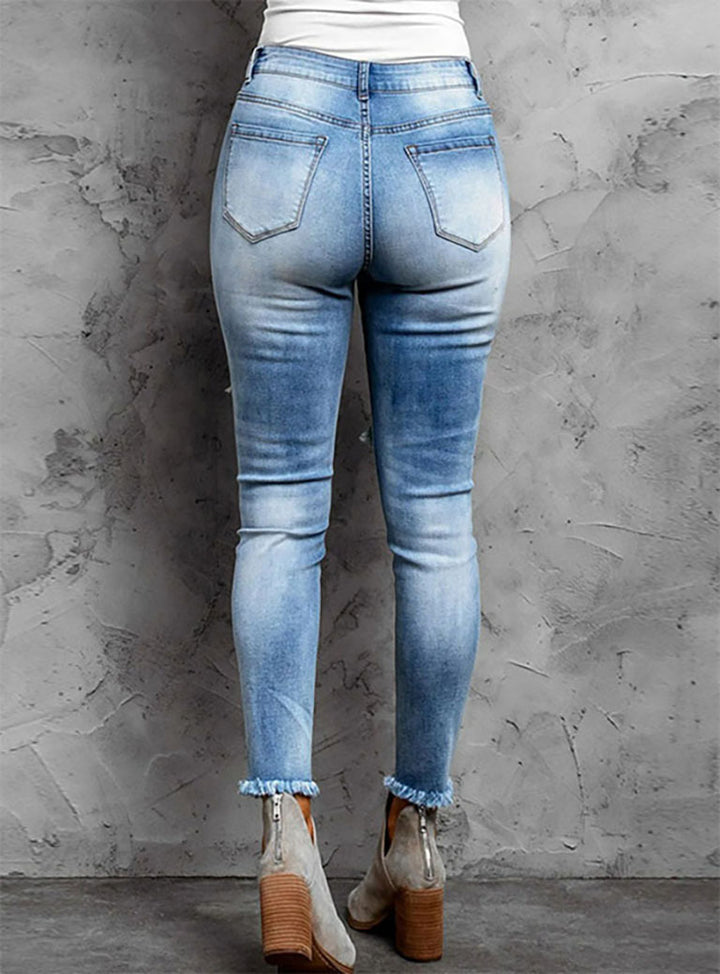 Dame Udvaskede Højtaljede Skinny Jeans med Dyreprint Accenter Stilla
