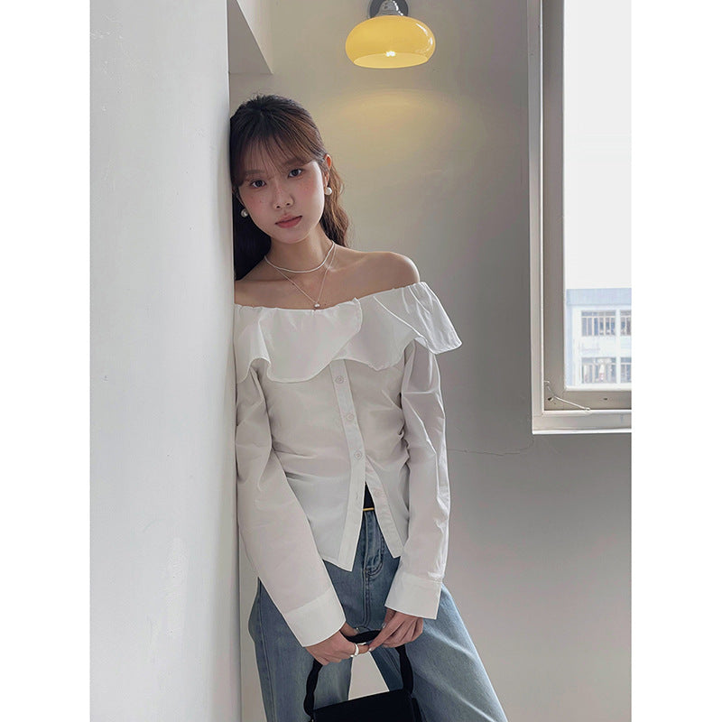 Dame Off-Shoulder Bluse med ruffle detaljer og tætsiddende snit Stilla