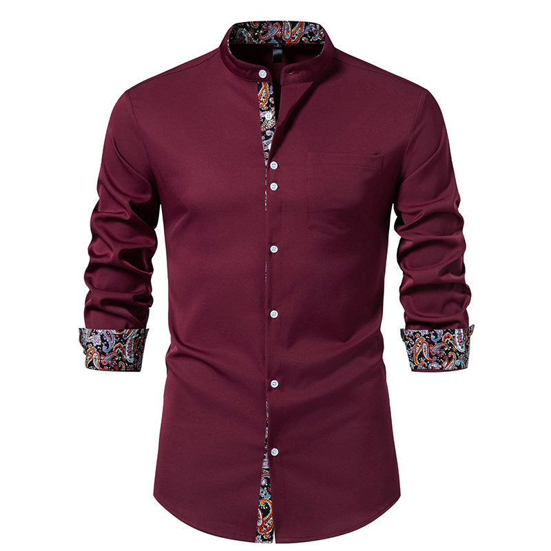 Herrer Elegant Mandarin-krave Skjorte med Paisley-detaljer Stilla