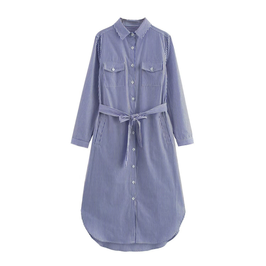 Femme Button-Up Utility Kjole med justerbar snor i taljen Stilla