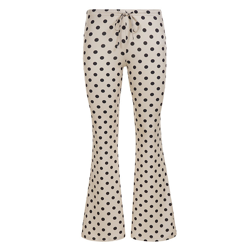Damen Elegante Flared-Hose mit verstellbarem Bindegürtel und klassischem Polka-Dot-Muster Skovae