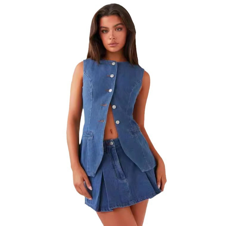 Dame Denim Latzbluse i moderne snit med praktiske lommer Stilla