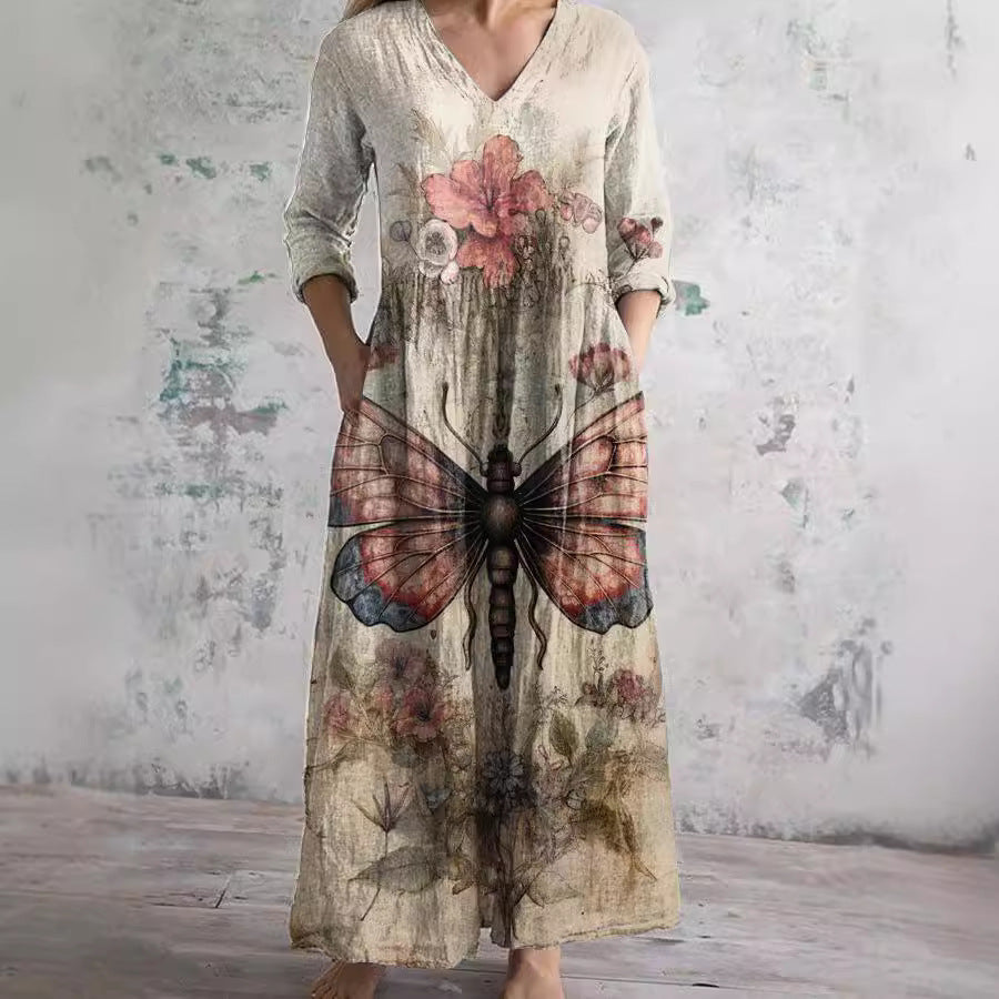 Dame Boho Maxikjole med unikt blomsterprint og praktiske lommer Stilla