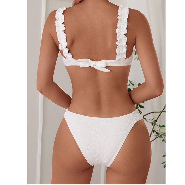 Dame Bikini-sæt med legende flæsedesign og høj kvalitet blomsterbroderi Stilla