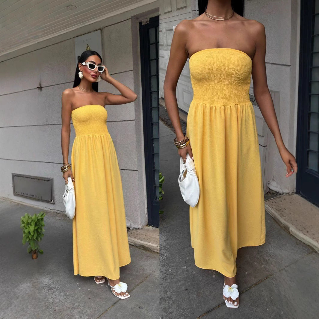 Dame Strapless Maxi Kjole med samlede overdækning Stilla