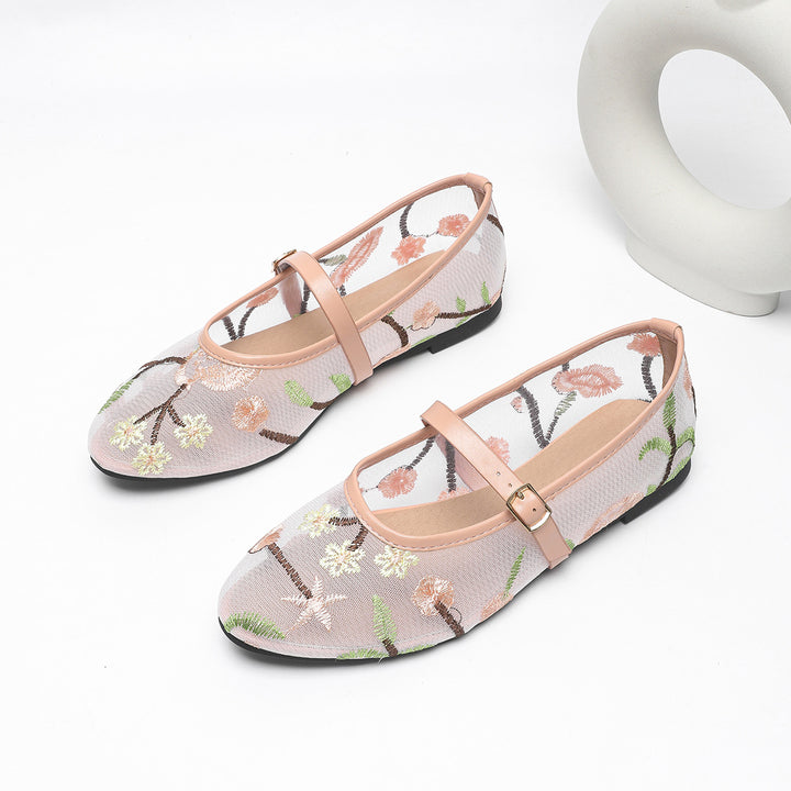 Dame Ballerinas med floral broderi Stilla