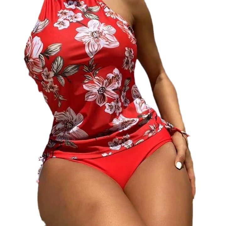 Dame Tankini-sæt med blomstret top og høj talje Stilla