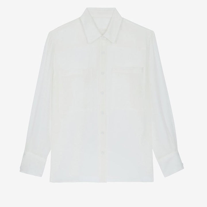 Dame gennemsigtig bluse med klassisk krave og dekorative lommer Stilla