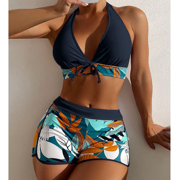 Dame Bikini-sæt med legesygt halter-top og sporty shorts Skovae