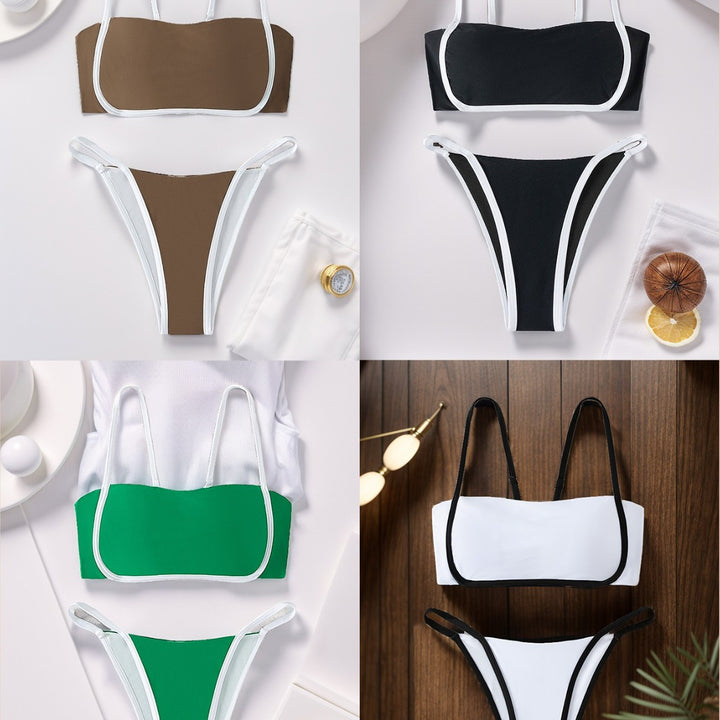 Dame Bandeau Bikini med høj benåbning og justerbare stropper Skovae