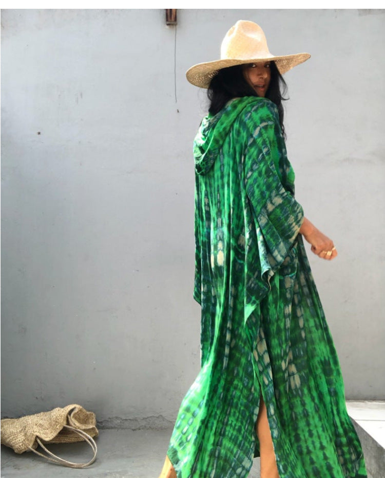 Dame Strandkaftan i let chiffon med unikt mønster Stilla