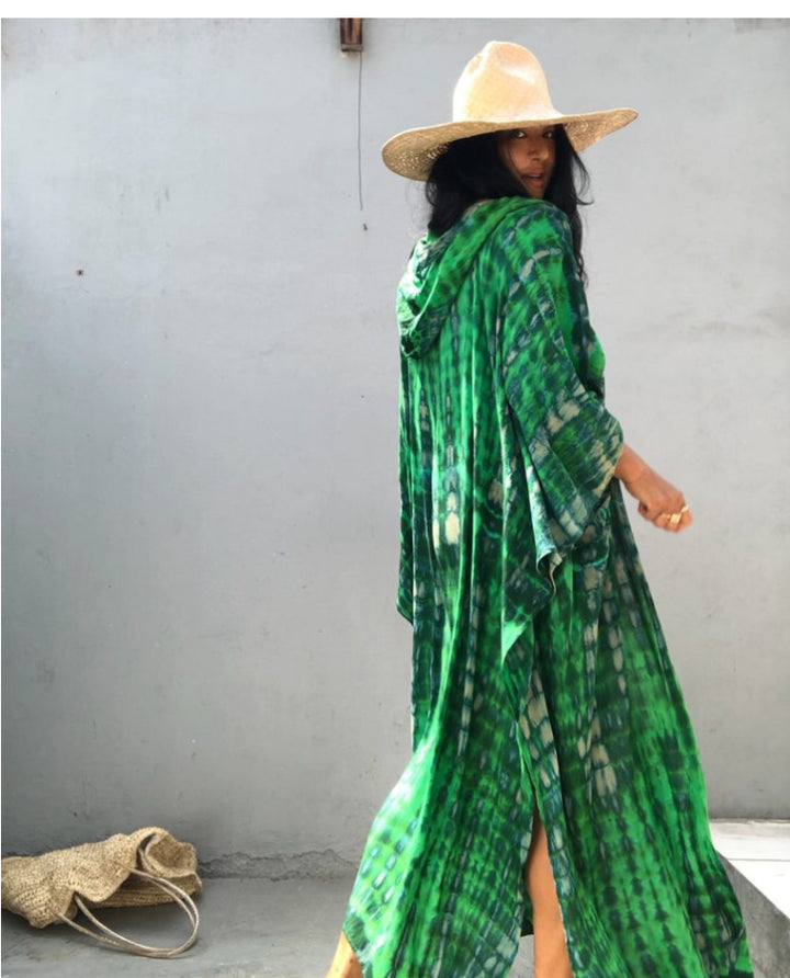 Dame Strandkaftan i let chiffon med unikt mønster Stilla