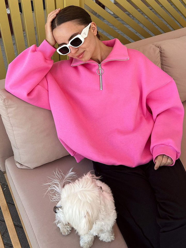Dame sweatshirt med høj krave og lynlåsdetalje Stilla