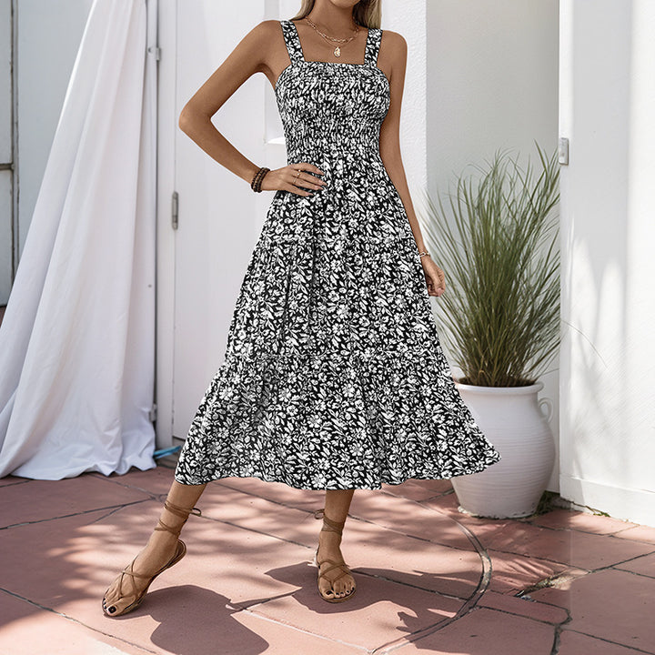 Dame Floral Print Smocked Maxi Kjole Stilla