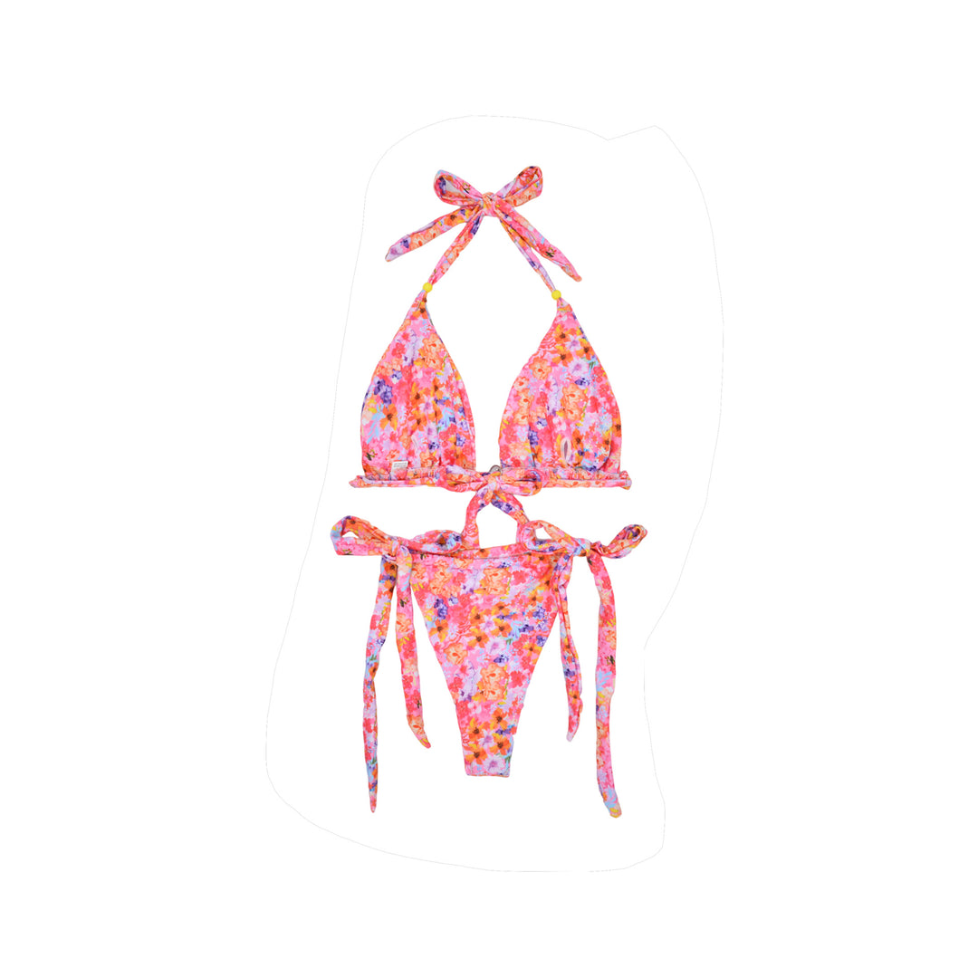 Dame triangel-bikini med farverigt blomsterprint og justerbare stropper Skovae