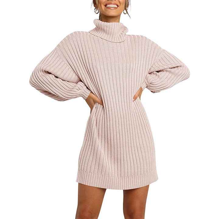 Dame Oversized Strikkjole med høj krave Stilla