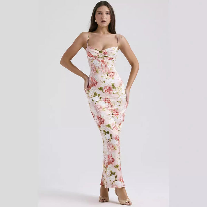 Dame maxikjole med elegant blomsterdesign og raffinerede ruffles detaljer Stilla