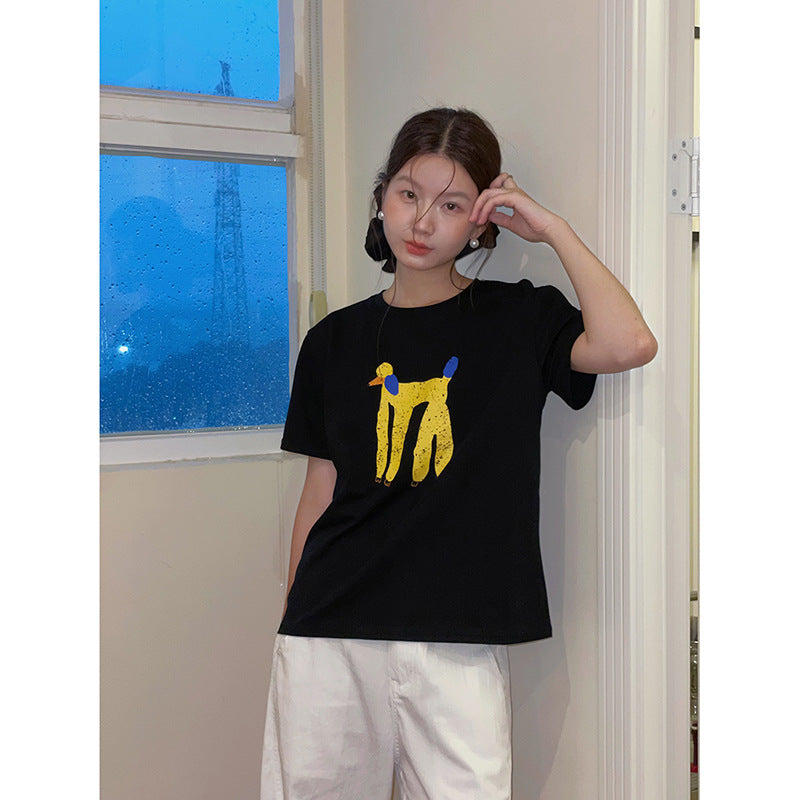 Dame T-shirt med kreativ grafiktryk og løst fit Stilla