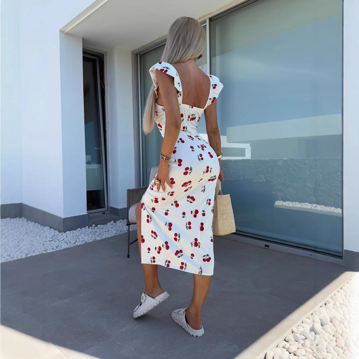 Dame blomsterprint midi kjole Stilla