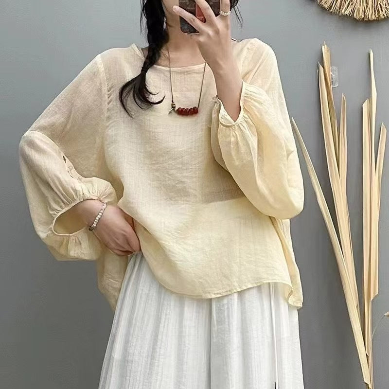Femme Elegant Gennemsigtig Puffærme Bluse Stilla
