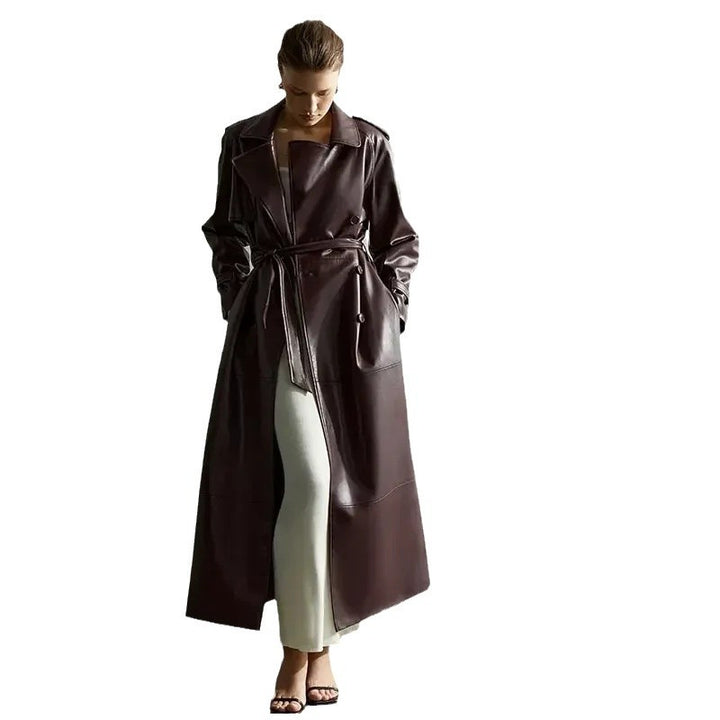 Kvinders moderigtige faux læder trench coat med bælte Stilla